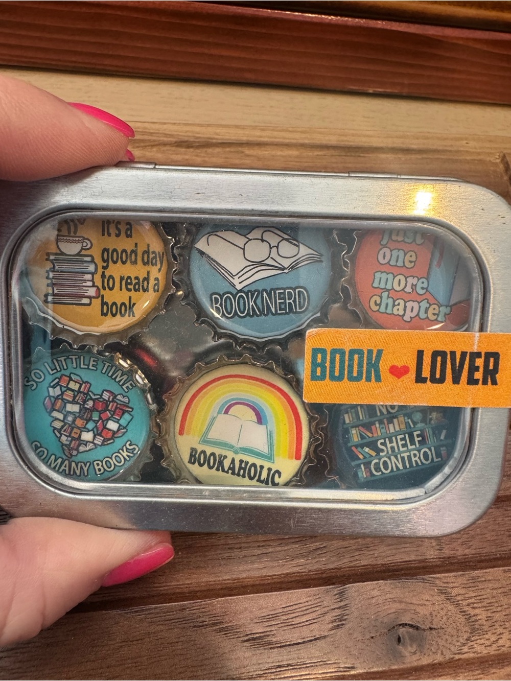 Book Lover Bottle Cap Magnet Set - Rainbow & Teal Bookish Designs